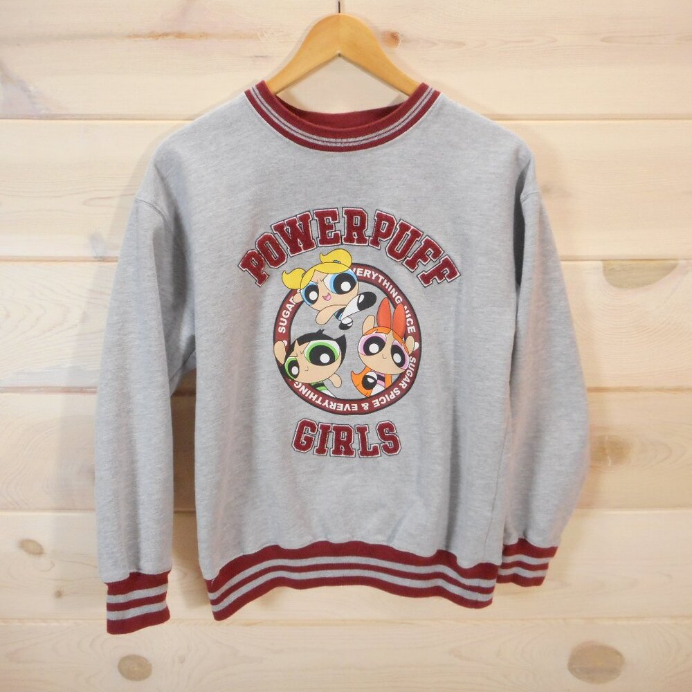 Powerpuff Girls Juniors size Small Gray Sweatshirt Pullover Collegiate Varsity